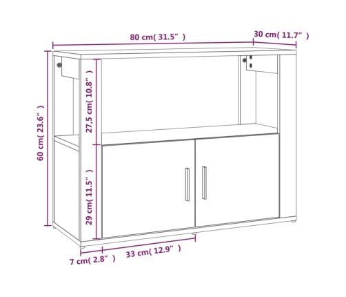 Aparador de madera contrachapada negro 80x30x60 cm