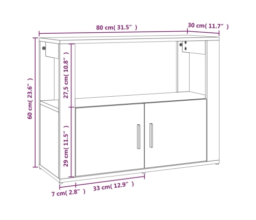 Aparador madera contrachapada color roble Sonoma 80x30x60 cm