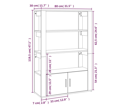 Aparador de madera contrachapada blanco 80x30x119,5 cm