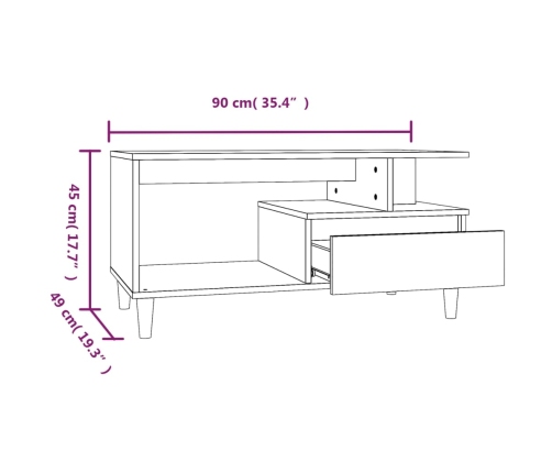 Mesa de centro madera contrachapada blanca 90x49x45 cm