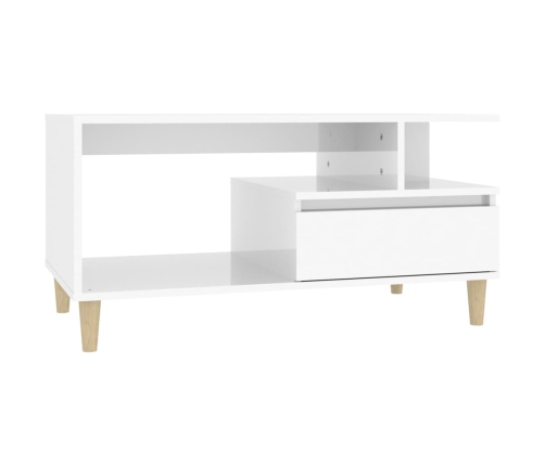 Mesa de centro madera contrachapada blanco brillo 90x49x45 cm