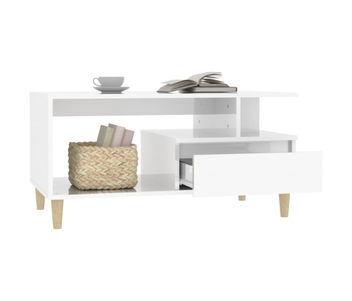 Mesa de centro madera contrachapada blanco brillo 90x49x45 cm