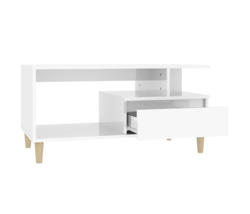 Mesa de centro madera contrachapada blanco brillo 90x49x45 cm