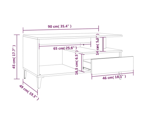 Mesa de centro madera contrachapada blanca 90x49x45 cm