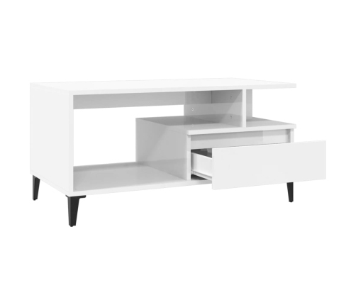 Mesa de centro madera contrachapada blanco brillo 90x49x45 cm