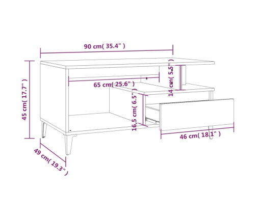 Mesa de centro madera contrachapada roble Sonoma 90x49x45 cm