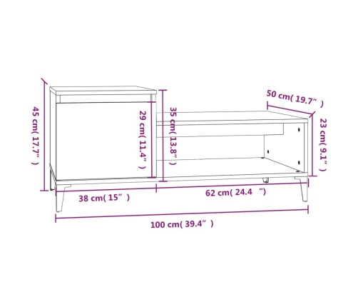 Mesa de centro madera contrachapada blanco 100x50x45 cm