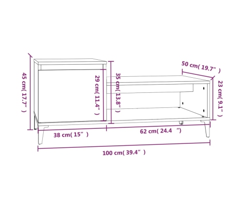 Mesa de centro madera contrachapada negro 100x50x45 cm