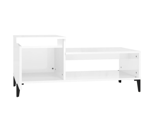 Mesa de centro madera contrachapada blanco brillo 100x50x45 cm