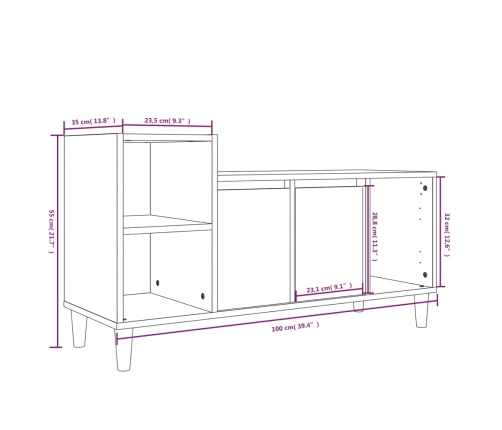 vidaXL Mueble para TV madera contrachapada negro 100x35x55 cm