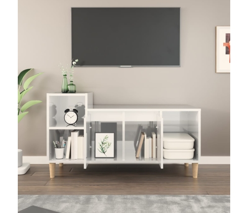 Mueble de TV madera contrachapada blanco brillo 100x35x55 cm