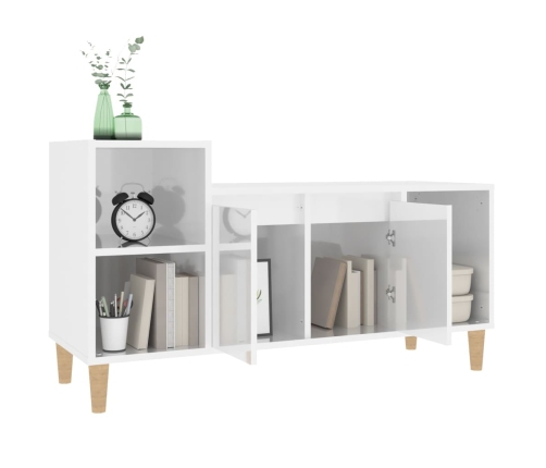 Mueble de TV madera contrachapada blanco brillo 100x35x55 cm