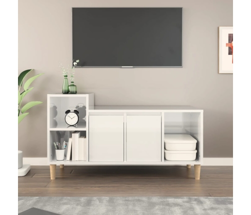 Mueble de TV madera contrachapada blanco brillo 100x35x55 cm