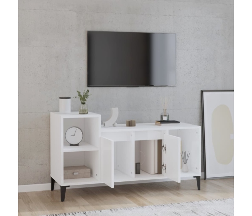 Mueble de TV madera contrachapada blanco brillo 100x35x55 cm