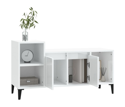 Mueble de TV madera contrachapada blanco brillo 100x35x55 cm