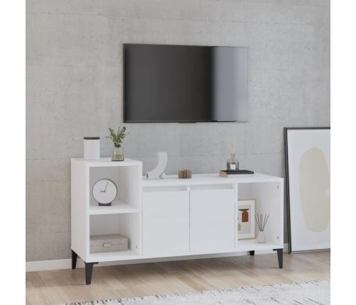 Mueble de TV madera contrachapada blanco brillo 100x35x55 cm