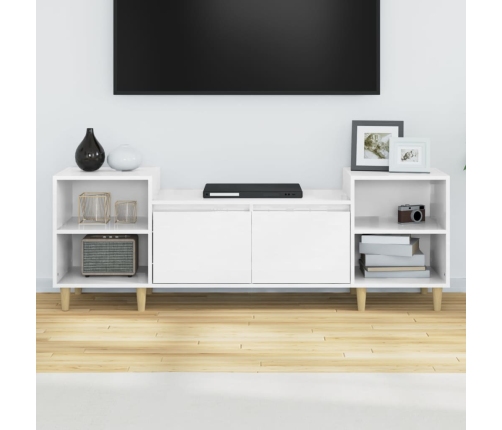 Mueble para TV madera contrachapada blanco brillo 160x35x55 cm