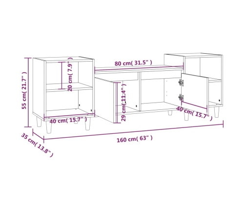 Mueble para TV madera contrachapada blanco brillo 160x35x55 cm