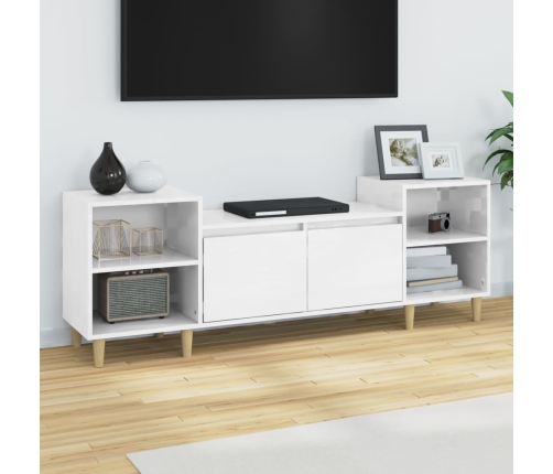 Mueble para TV madera contrachapada blanco brillo 160x35x55 cm