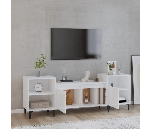 Mueble para TV madera contrachapada blanco brillo 160x35x55 cm