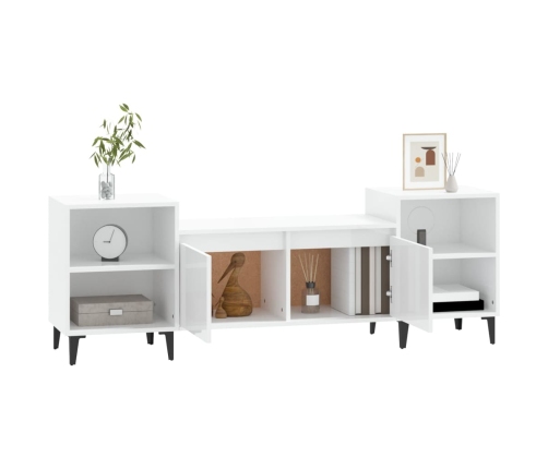 Mueble para TV madera contrachapada blanco brillo 160x35x55 cm