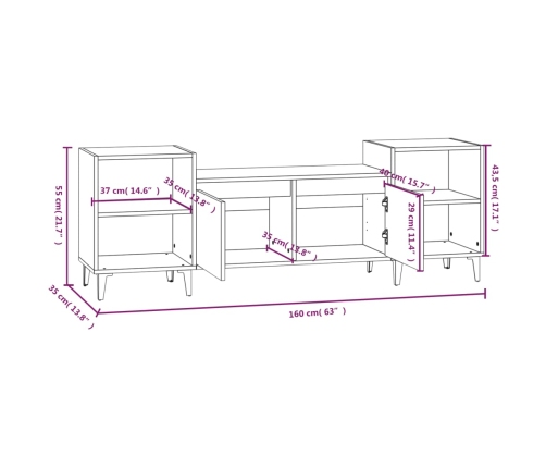 Mueble para TV madera contrachapada blanco brillo 160x35x55 cm