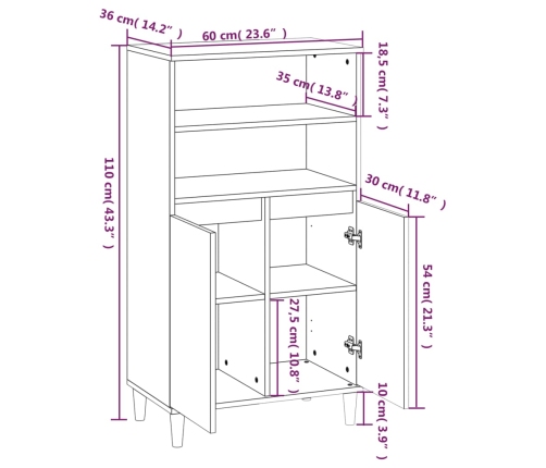 Aparador alto madera contrachapada blanco 60x36x110 cm