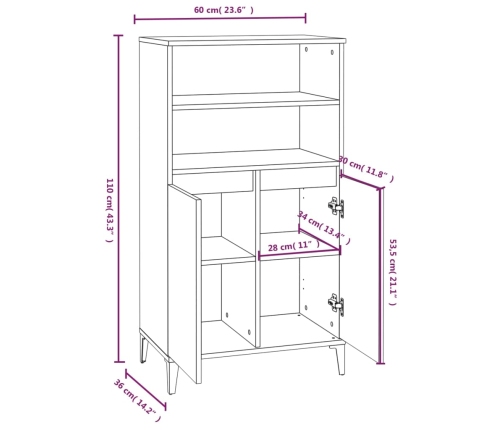 Aparador alto madera contrachapada blanco 60x36x110 cm