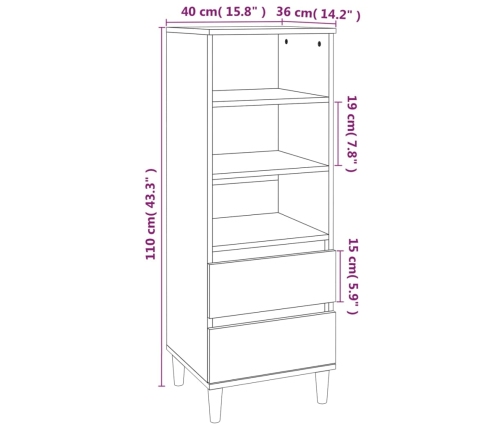 Aparador alto madera contrachapada blanco 40x36x110 cm