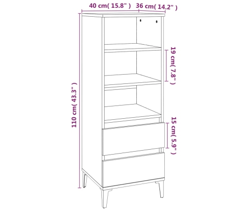 Aparador alto madera contrachapada blanco 40x36x110 cm