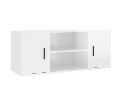 Mueble de TV madera contrachapada blanco brillo 100x35x40 cm