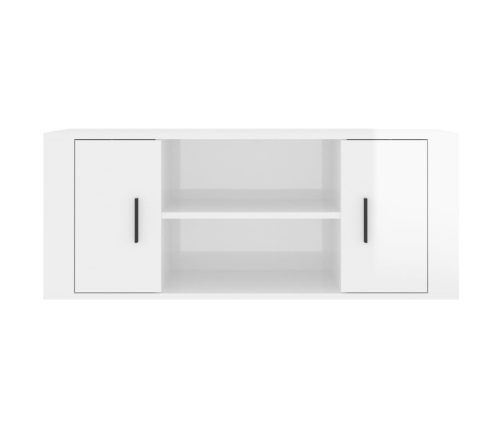 Mueble de TV madera contrachapada blanco brillo 100x35x40 cm