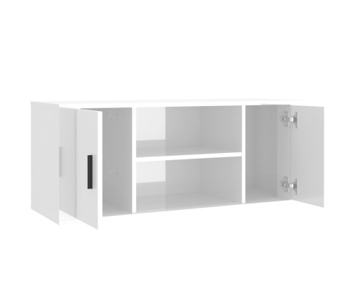 Mueble de TV madera contrachapada blanco brillo 100x35x40 cm