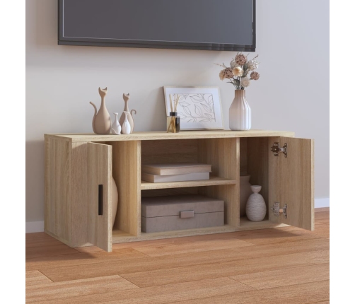 Mueble para TV madera contrachapada color roble 100x35x40 cm