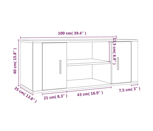 Mueble para TV contrachapada gris hormigón 100x35x40 cm