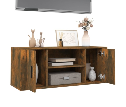 Mueble para TV madera contrachapada roble ahumado 100x35x40 cm