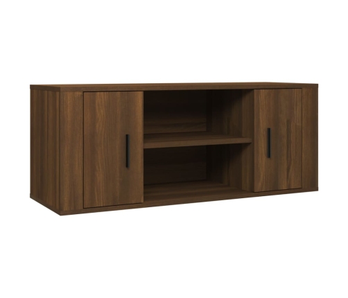 Mueble TV madera contrachapada color marrón roble 100x35x40 cm