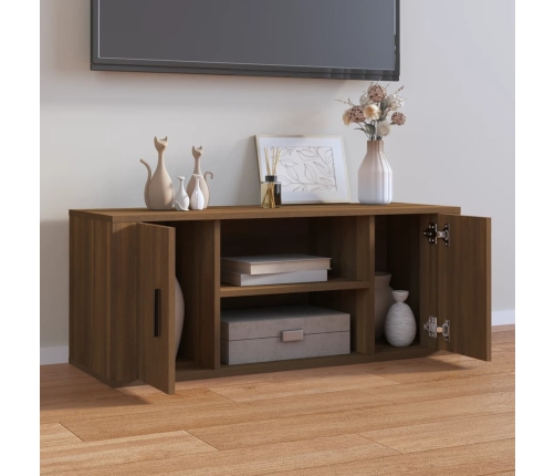 Mueble TV madera contrachapada color marrón roble 100x35x40 cm