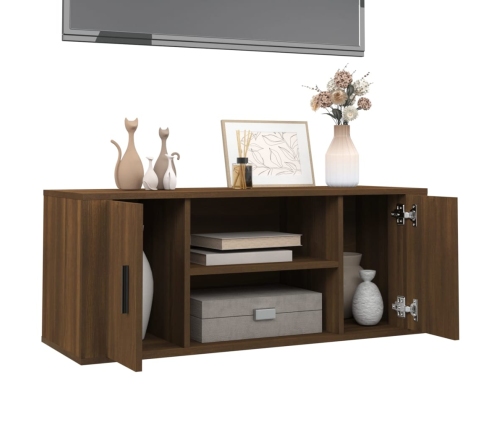 Mueble TV madera contrachapada color marrón roble 100x35x40 cm