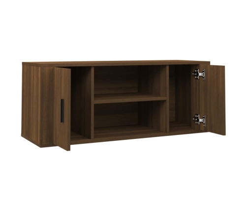 Mueble TV madera contrachapada color marrón roble 100x35x40 cm