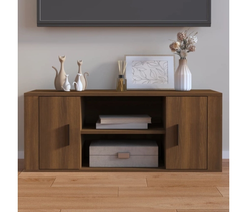 Mueble TV madera contrachapada color marrón roble 100x35x40 cm