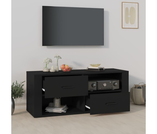 Mueble para TV madera contrachapada negra 100x35x40 cm