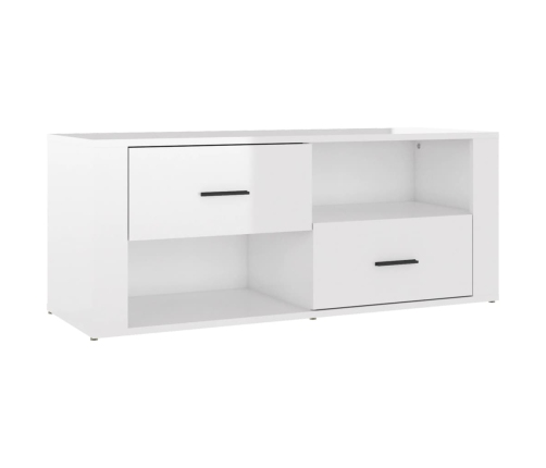 Mueble de TV madera contrachapada blanco brillo 100x35x40 cm