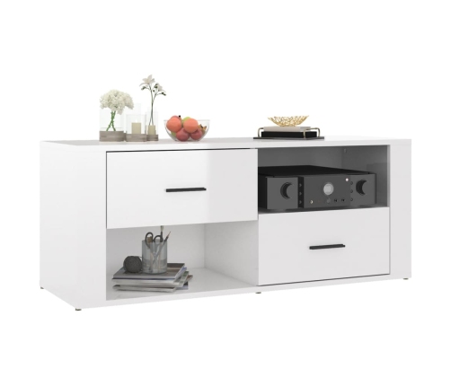 Mueble de TV madera contrachapada blanco brillo 100x35x40 cm