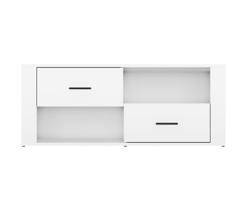 Mueble de TV madera contrachapada blanco brillo 100x35x40 cm