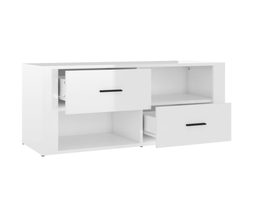 Mueble de TV madera contrachapada blanco brillo 100x35x40 cm