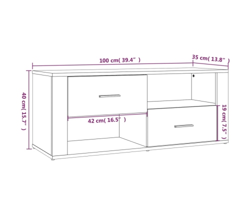 Mueble para TV madera contrachapada color roble 100x35x40 cm