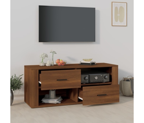 Mueble TV madera contrachapada color marrón roble 100x35x40 cm