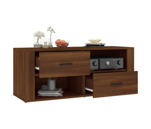 Mueble TV madera contrachapada color marrón roble 100x35x40 cm