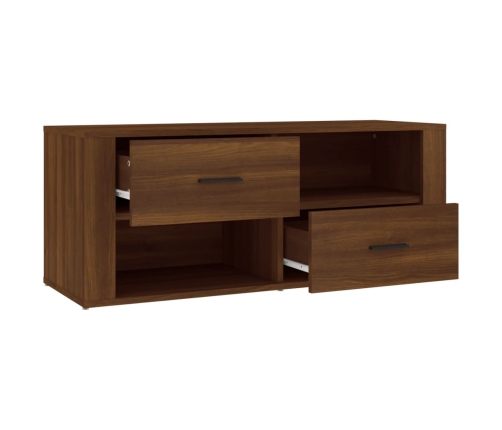 Mueble TV madera contrachapada color marrón roble 100x35x40 cm